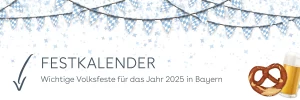 Bayerische Raute, Breze und Maßbier auf weißem Hintergrund – Festkalender für wichtige Volksfeste in Bayern 2025.