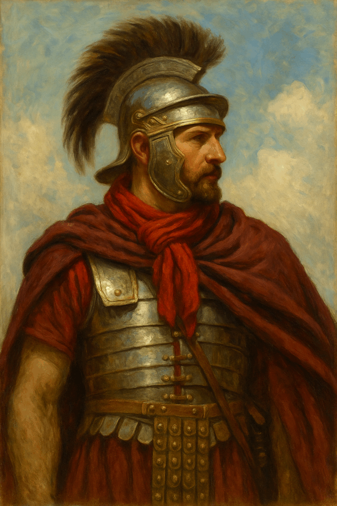 Historische Illustration: Römischer Soldat mit Focale, dem Vorläufer des modernen Herrenschals.