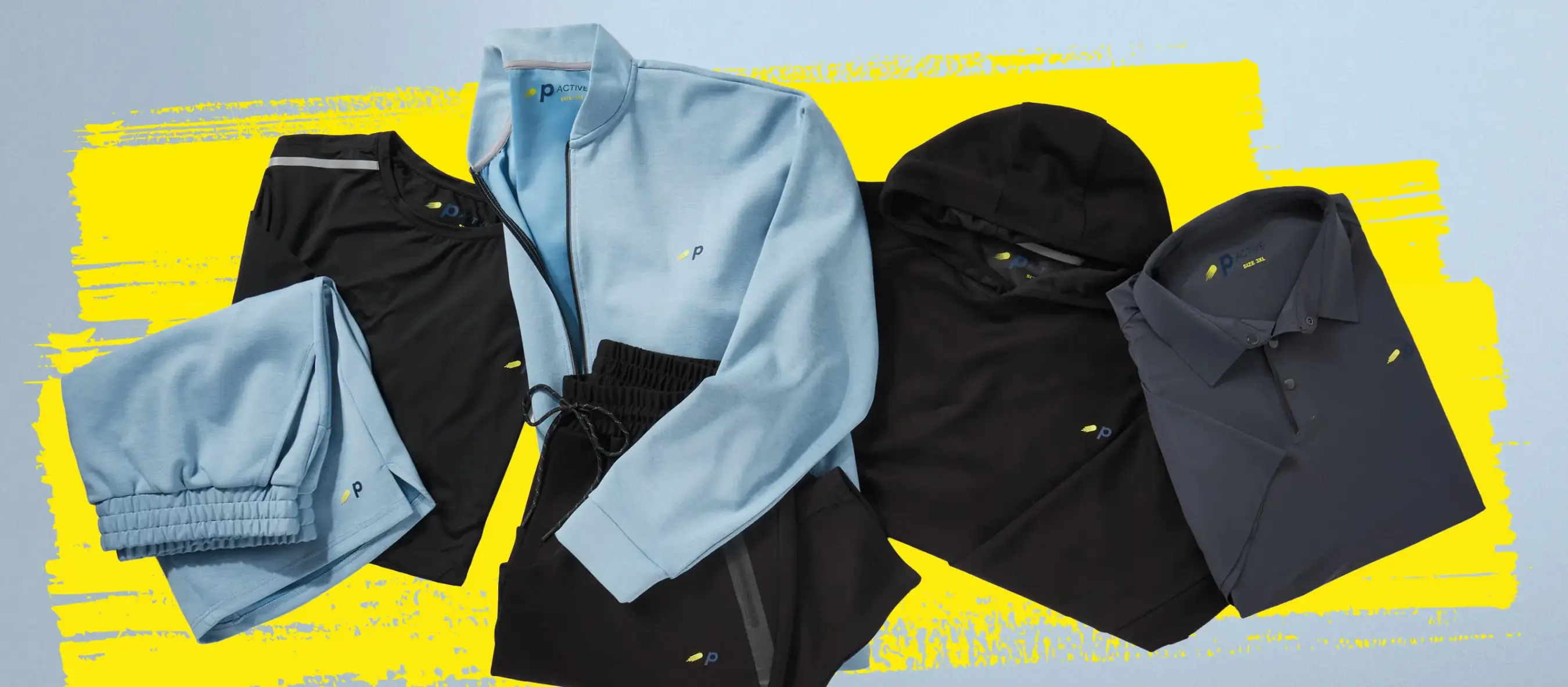 Ausgewählte p ACTIVE Kollektion mit Hoodie, Sweatjacke, Poloshirt, Shorts und Sportbekleidung für Herren in großen Größen.