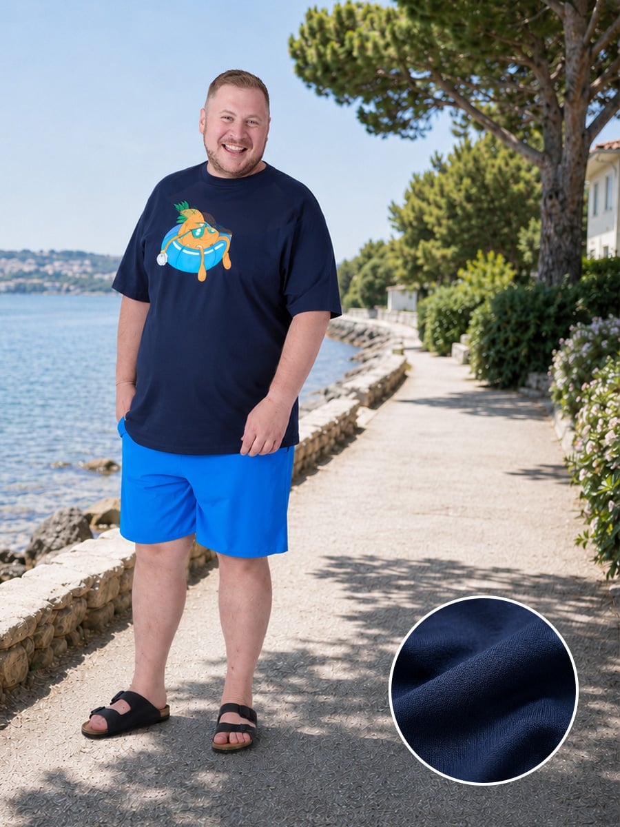 Baumwoll-T-Shirt in großen Größen für warme Tage Herren-Outfit mit Baumwoll-T-Shirt in großer Größe und leichter Shorts – atmungsaktiv, bequem und ideal für den Somme