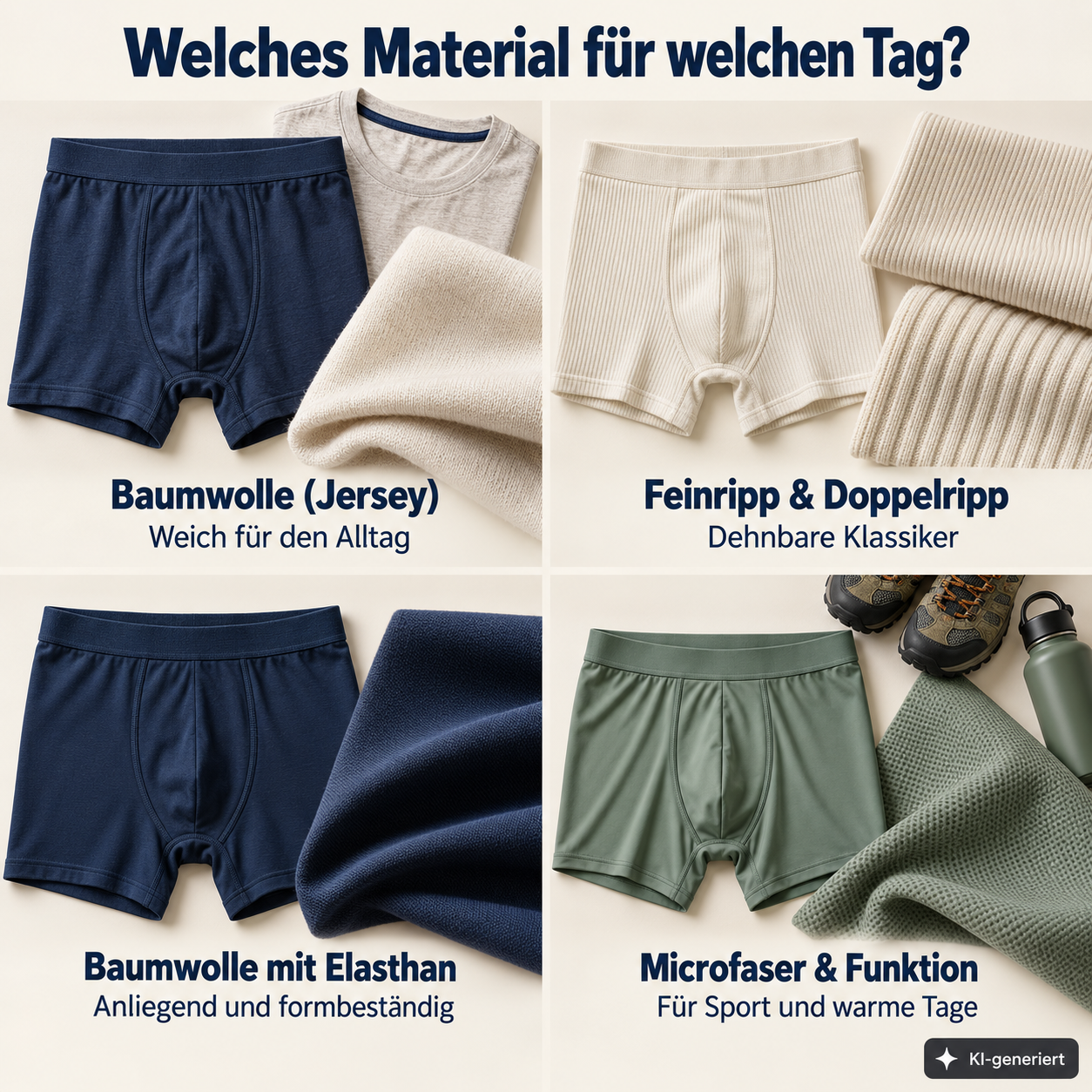 Welches Material für welchen Tag. Unterwäschematerial im Vergleich