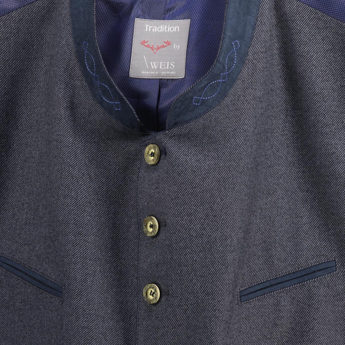 Weis Trachtenweste mit Bambus blau