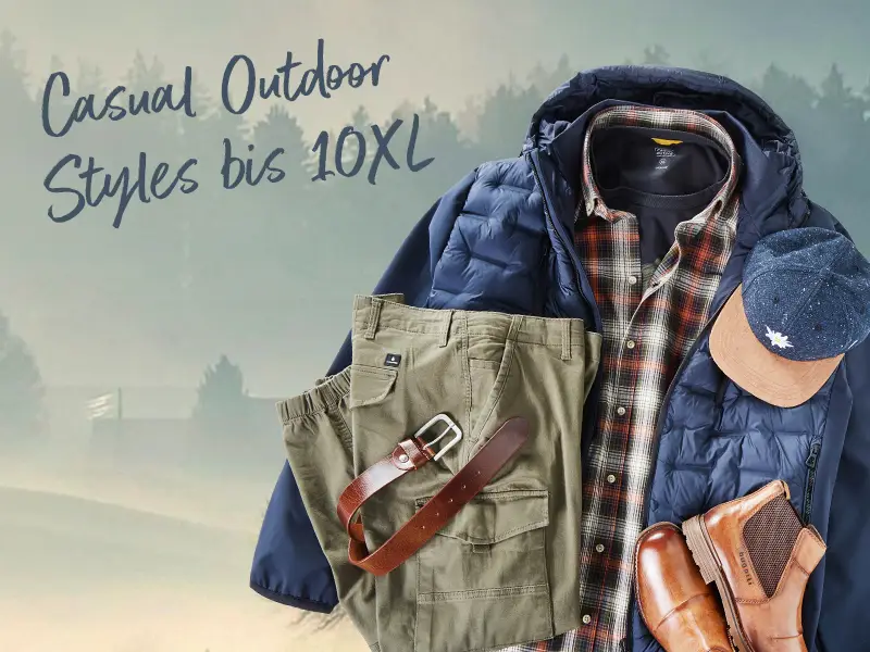 Mann mit oranger Steppweste und herbstlichem Outfit für große Größen bis 10XL