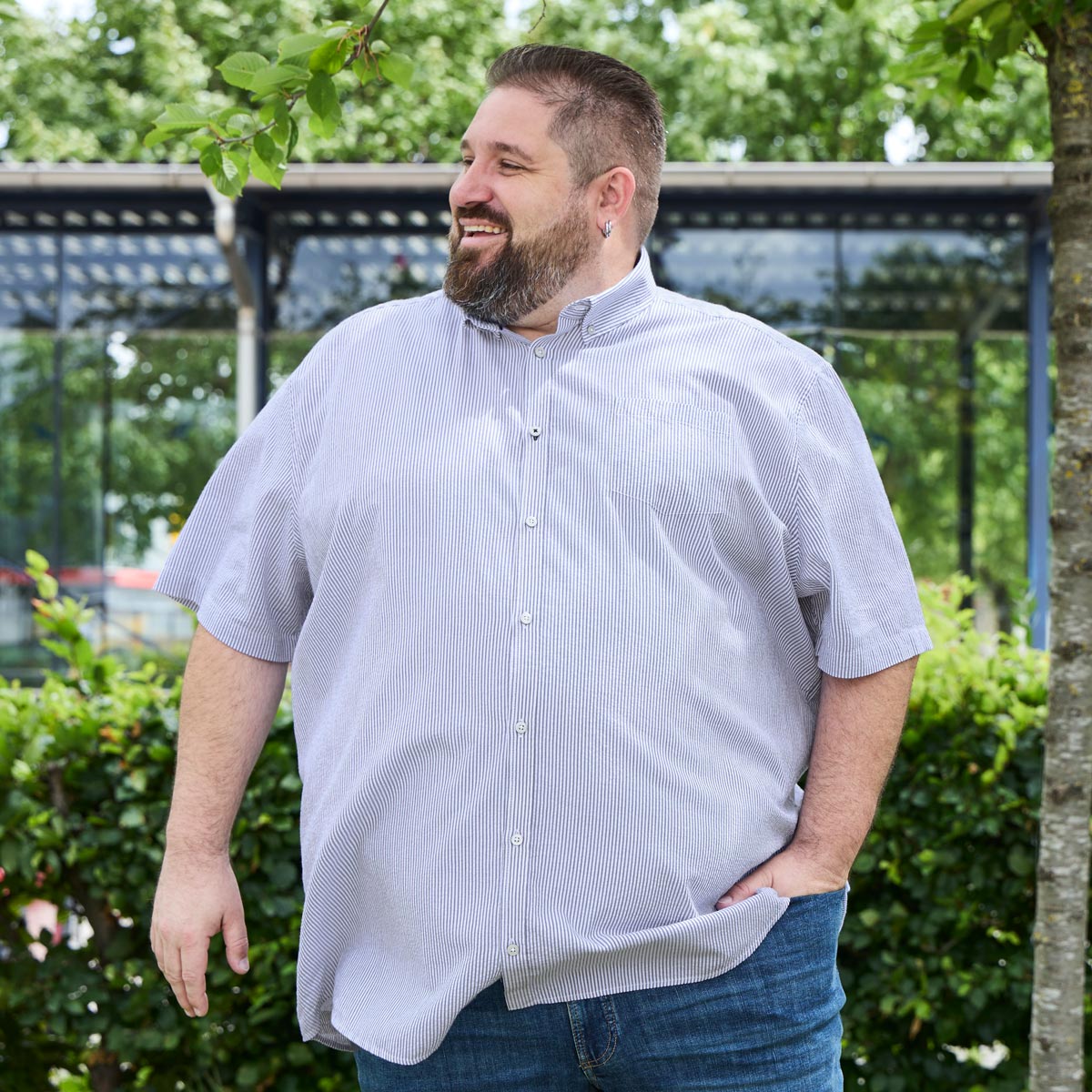 Pfundskerl Freizeithemd in Seersucker-Qualität dunkelblau