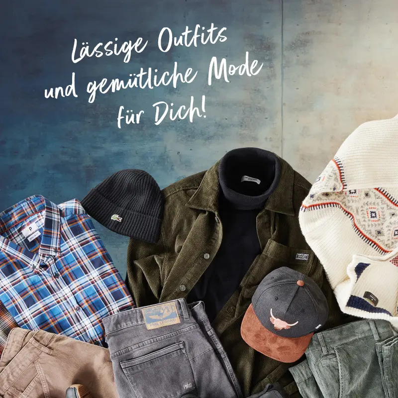 Auswahl an gemütlicher Herrenmode für große Größen in angesagtem Style