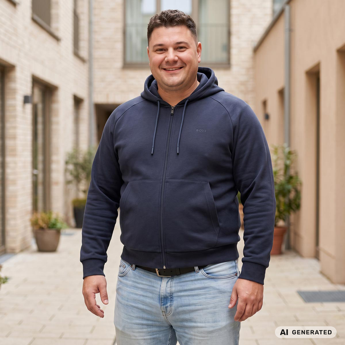 BOSS Sweatjacke mit Elasthan dunkelblau