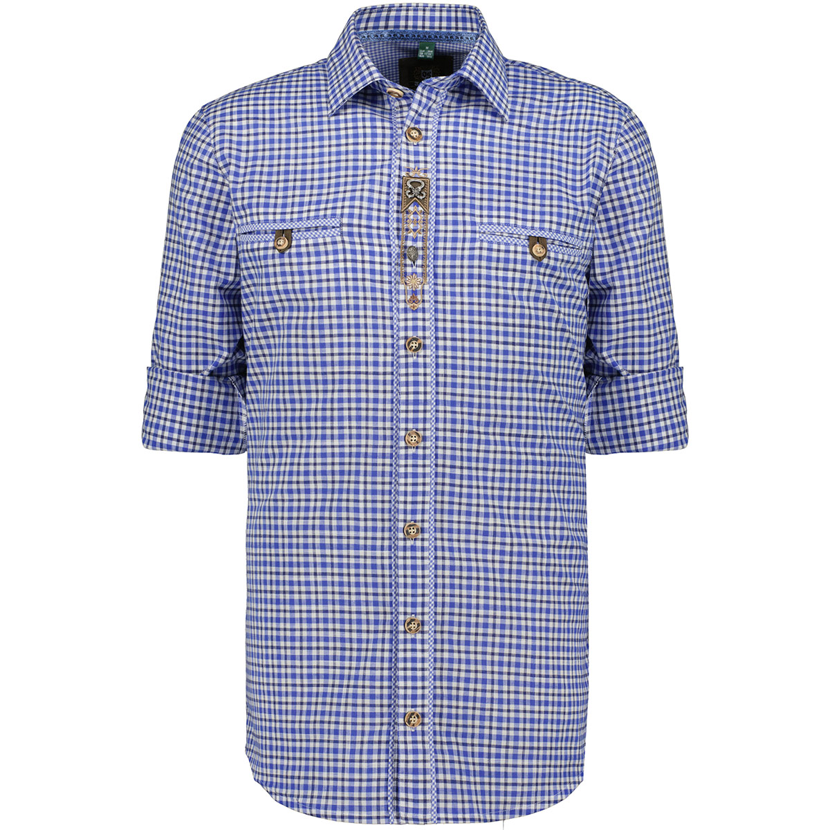 Orbis Trachtenhemd mit Zierelementen und Krempelärmeln mittelblau