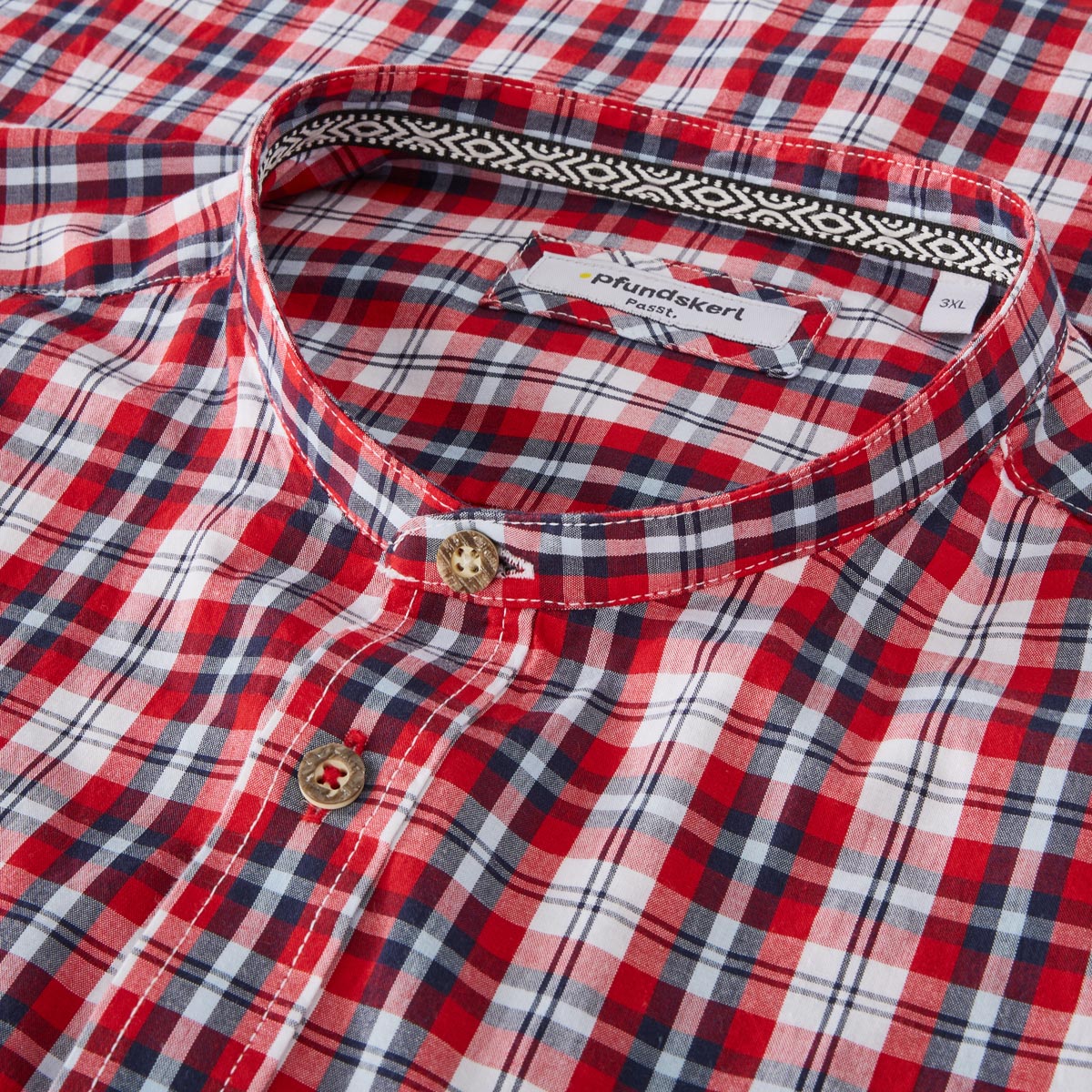 Pfundskerl Trachtenhemd mit Krempelärmeln blau/rot