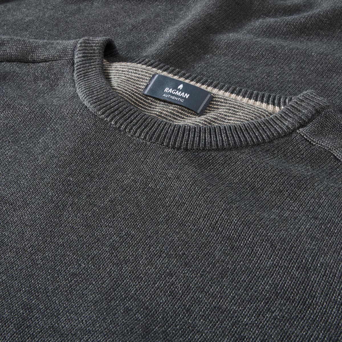 RAGMAN Rundhalspullover aus Baumwolle anthrazit