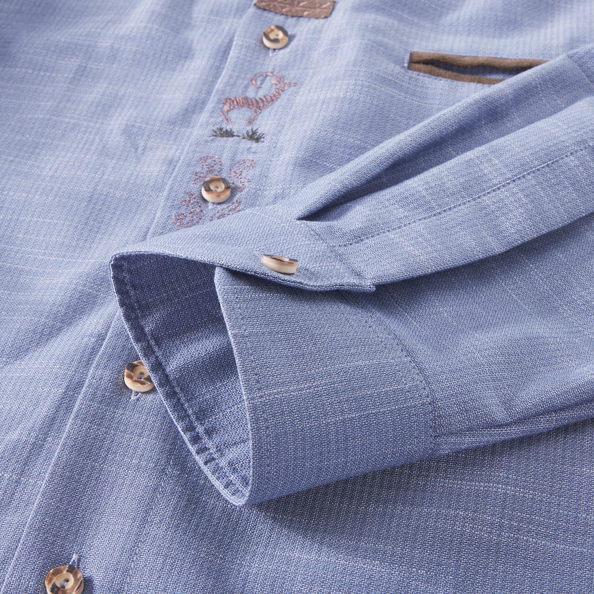 Orbis Trachtenhemd mit Stickerei mittelblau