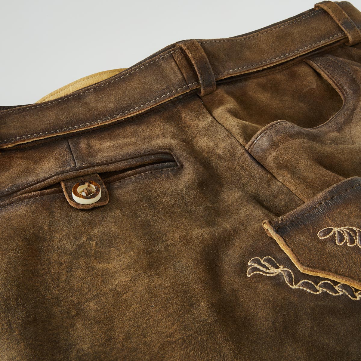 Maddox Kurze Lederhose ohne Latz dunkelbraun