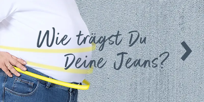 Bauchansicht mit gelber Linie – Jeans-Passformfrage: Wie trägst Du Deine Jeans?