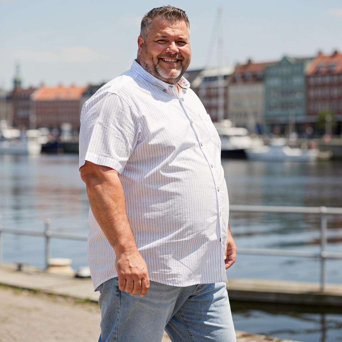 Pfundskerl Freizeithemd mit Leinen blau/weiß