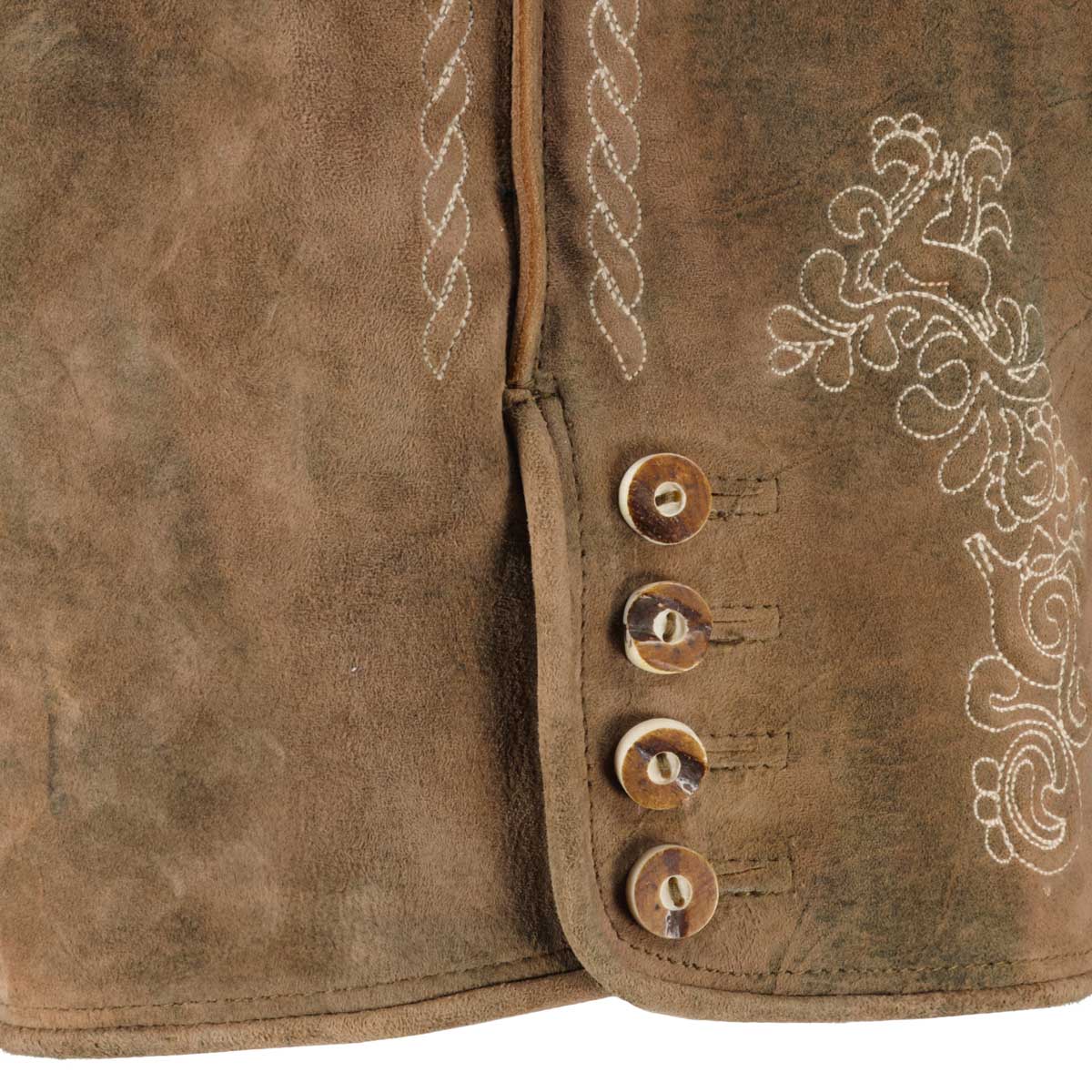 Pfundskerl Kurze Lederhose mit Stickereien und Gürtel mittelbraun