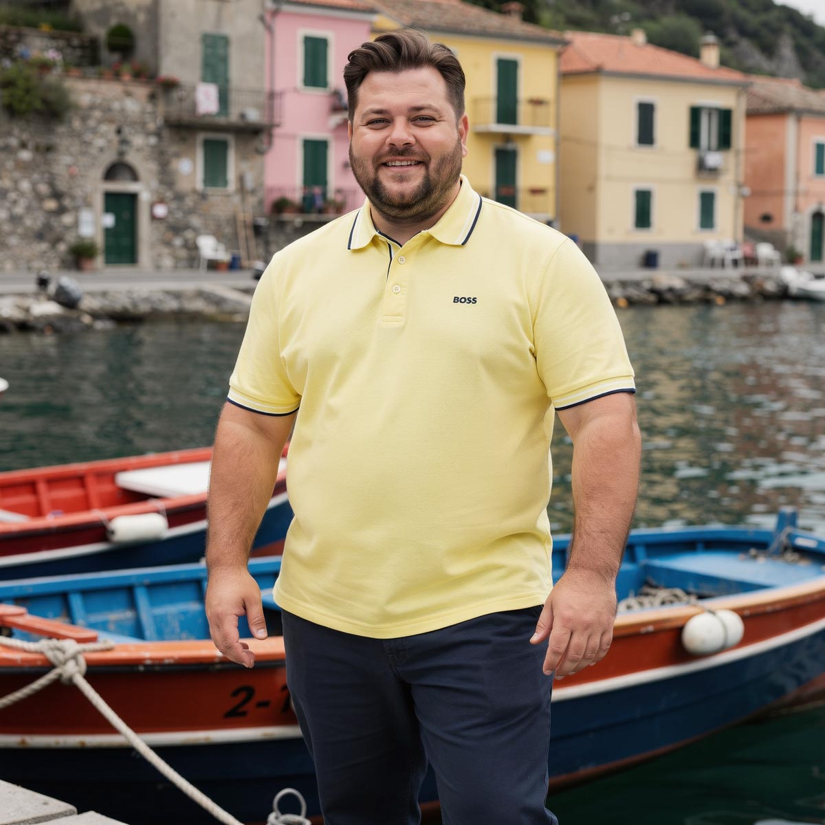 BOSS Poloshirt mit Kontrastdetails gelb
