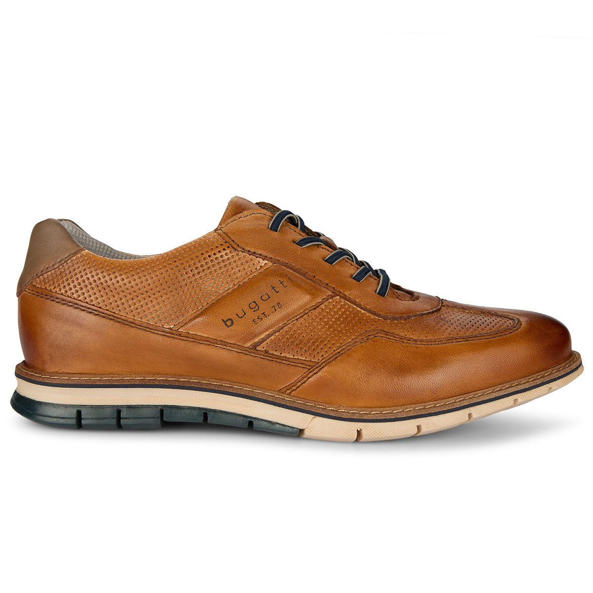 bugatti Schnürschuh mit elastischen Schnürsenkeln cognac