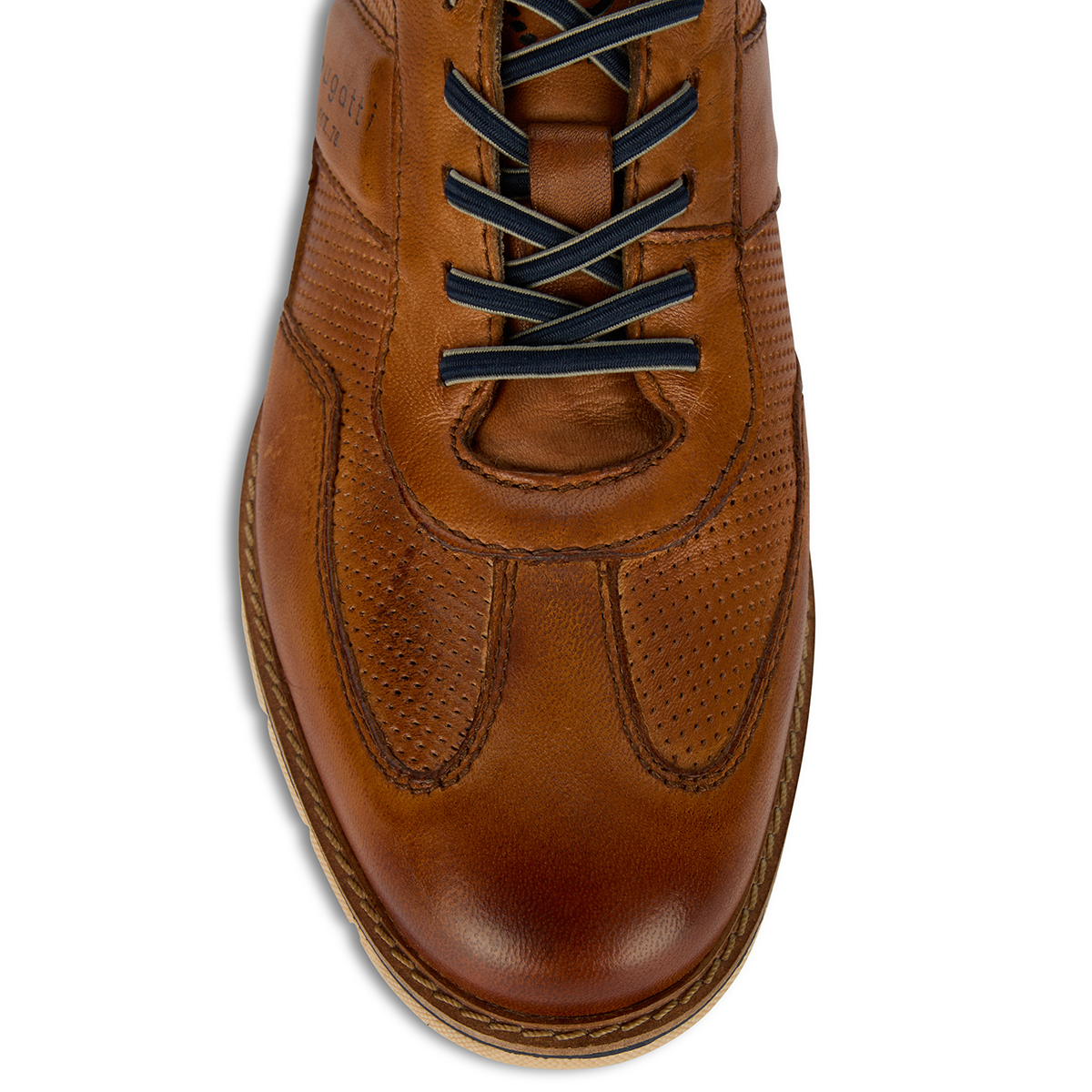 bugatti Schnürschuh mit elastischen Schnürsenkeln cognac