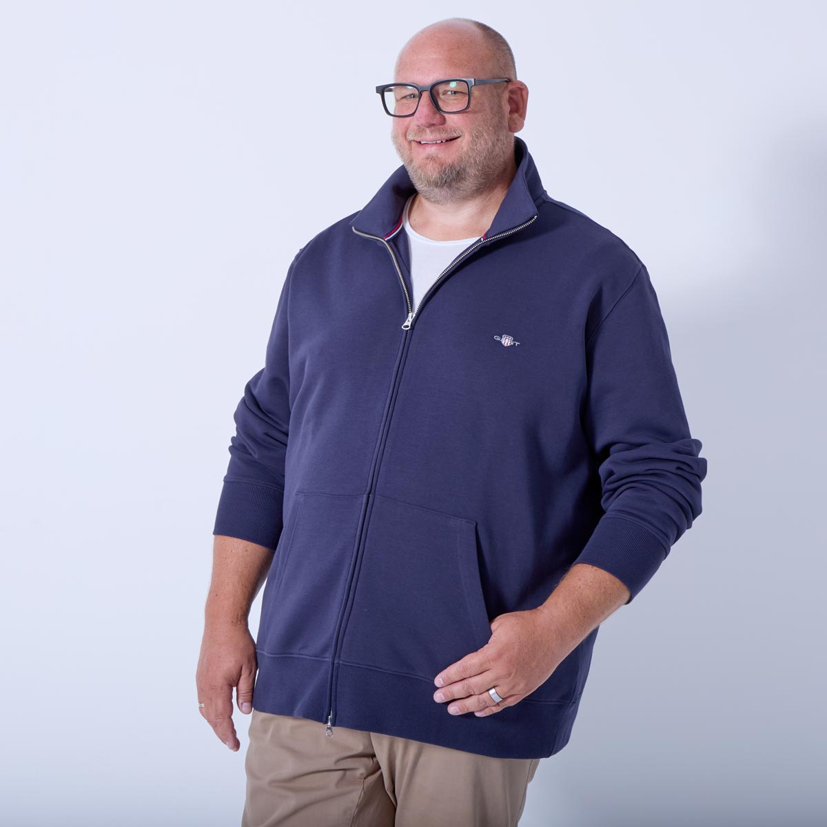 Gant Basic-Sweatjacke mit Stehkragen dunkelblau