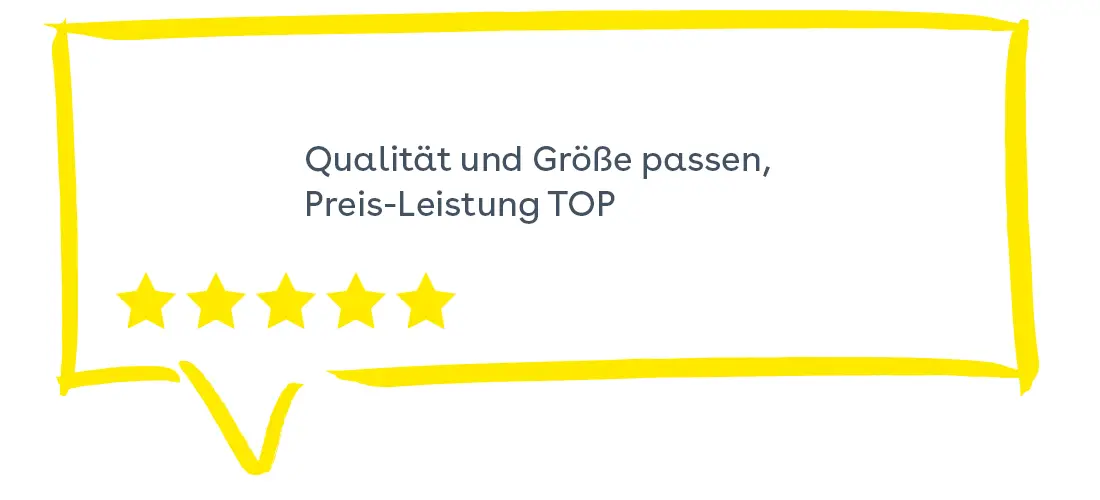 Sprechblase: Qualität Größe passen, Preis-Leistung TOP