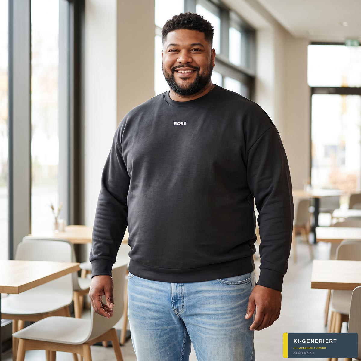 BOSS Sweatshirt aus Materialmix schwarz
