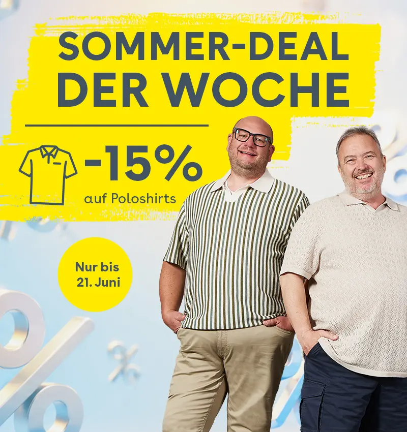 Sommer-Deal der Woche mit 15 % Rabatt auf Poloshirts für starke Männer in großen Größen.