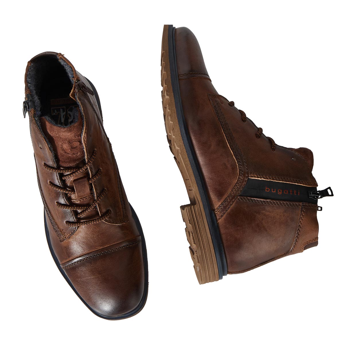 bugatti Schnürstiefel mit Reißverschluss braun