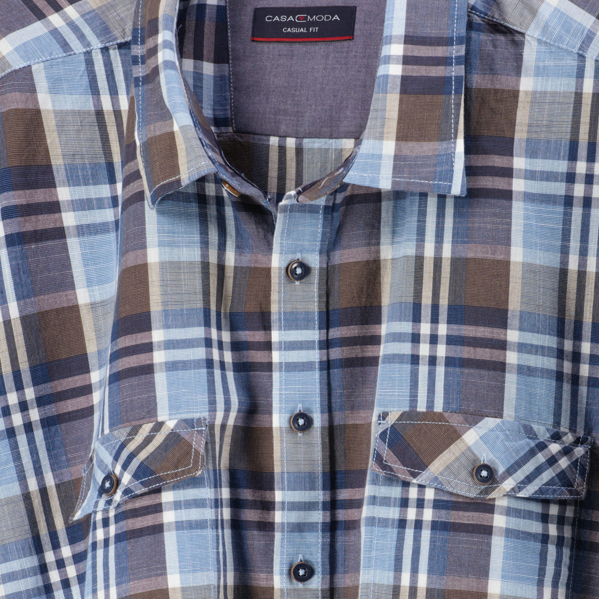 CASA MODA Kariertes Freizeithemd, Short Style blau