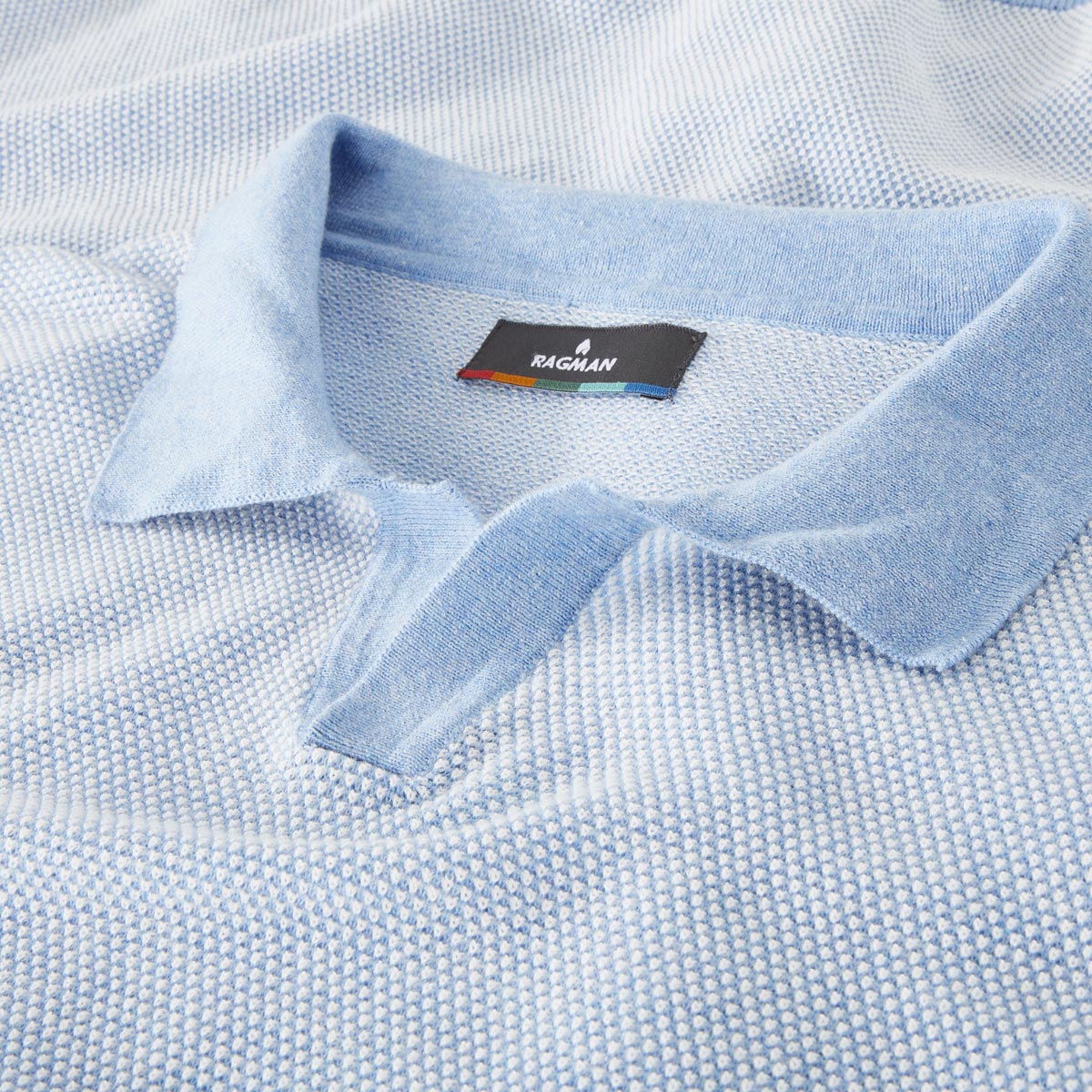 RAGMAN Strick-Poloshirt mit Kontrastdetails hellblau