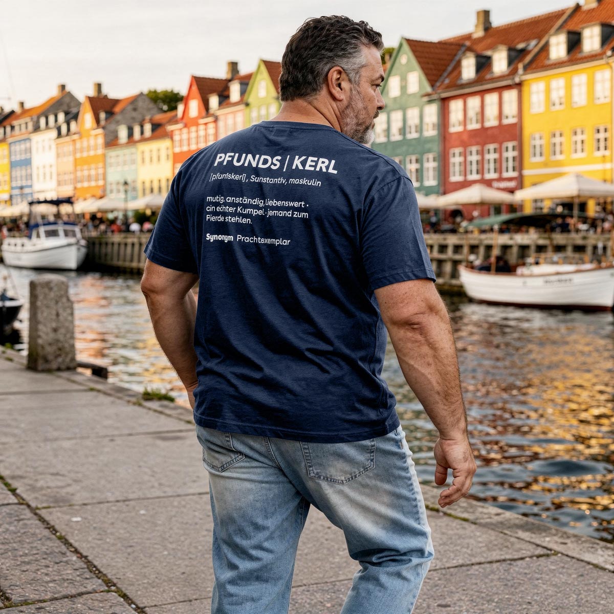 Pfundskerl T-Shirt mit Print auf Vorder- und Rückseite dunkelblau