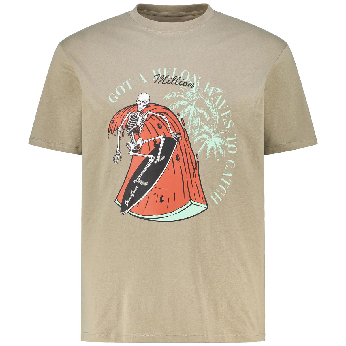 Jack&Jones T-Shirt mit Motiv-Print Farbe oliv Größe: 3XL günstig online kaufen