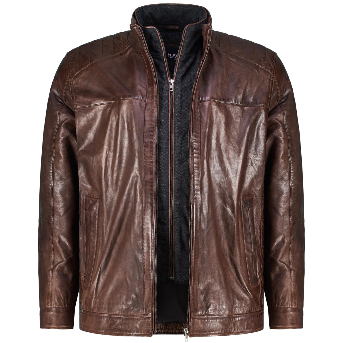 North Lederjacke im Biker-Stil dunkelbraun