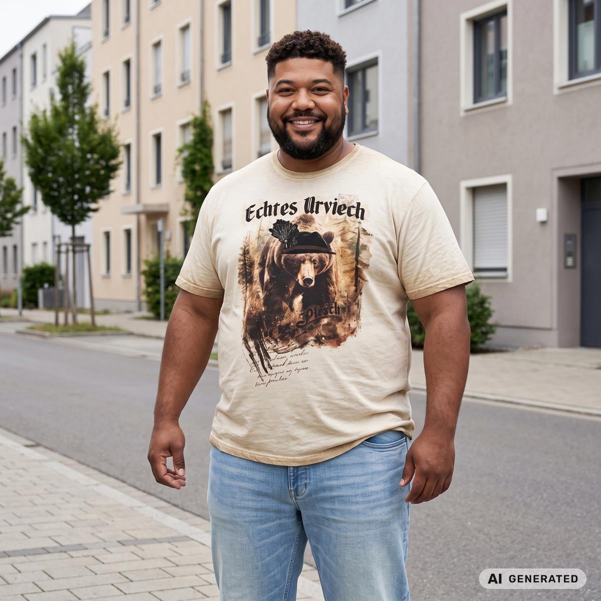 Pfundskerl T-Shirt „Echtes Urviech“ aus Biobaumwolle beige