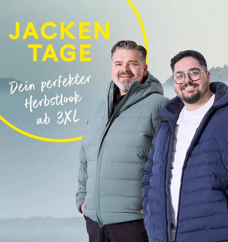 Drei Männer in verschiedenen Herbstjacken für große Größen bis 10XL