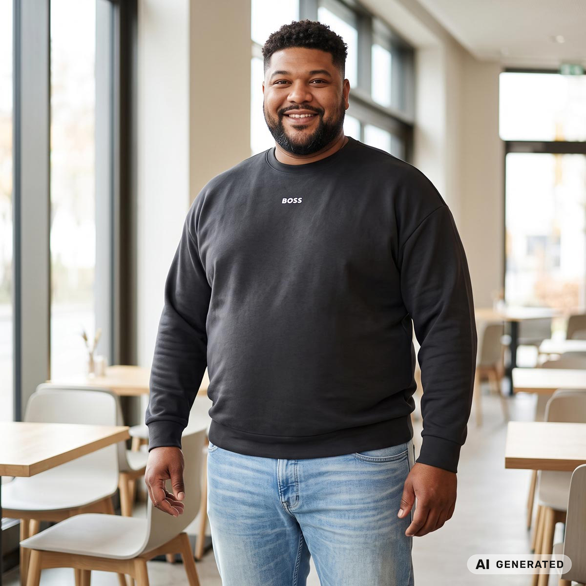 BOSS Sweatshirt aus Materialmix schwarz