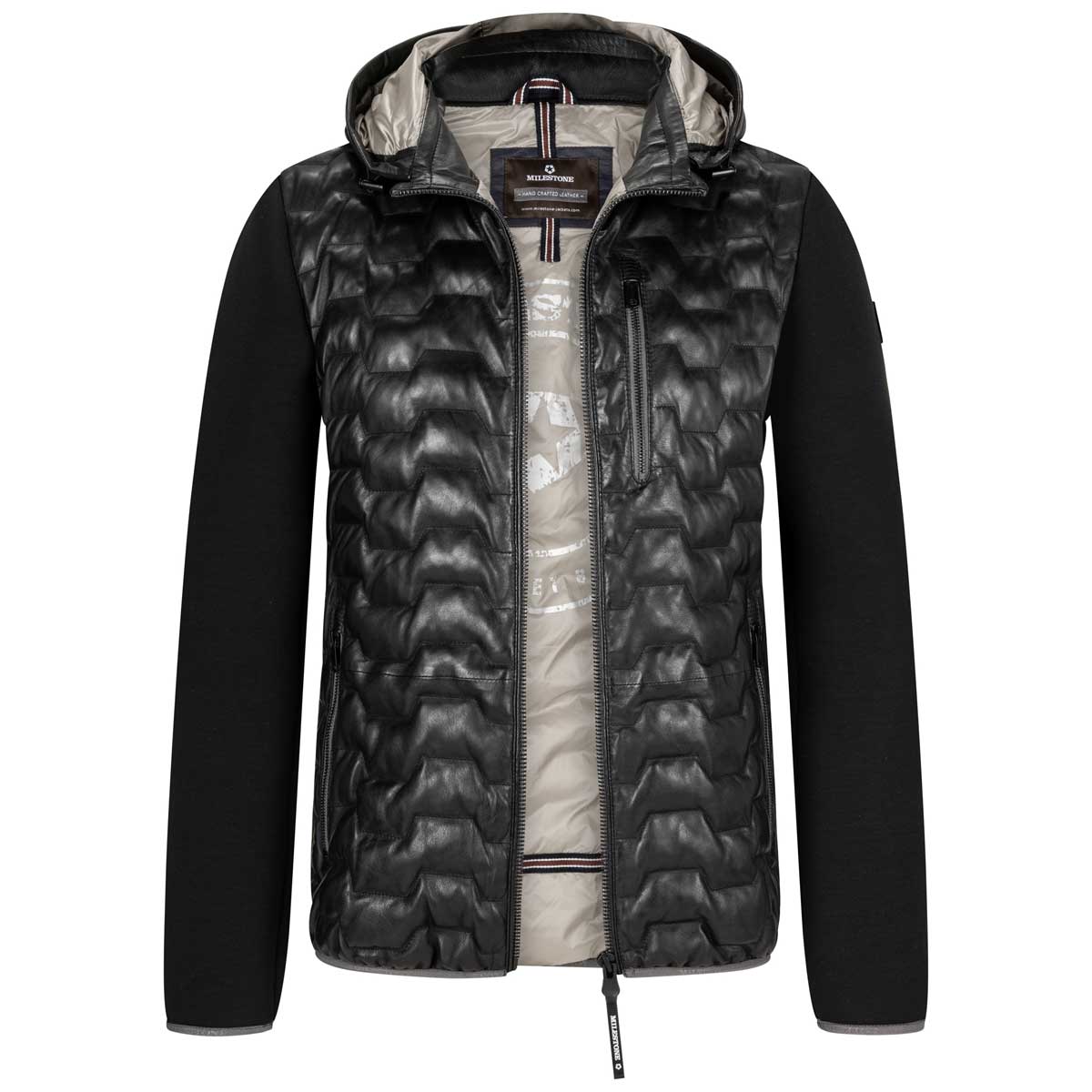 Milestone Lederjacke mit Sweat-Einsatz schwarz