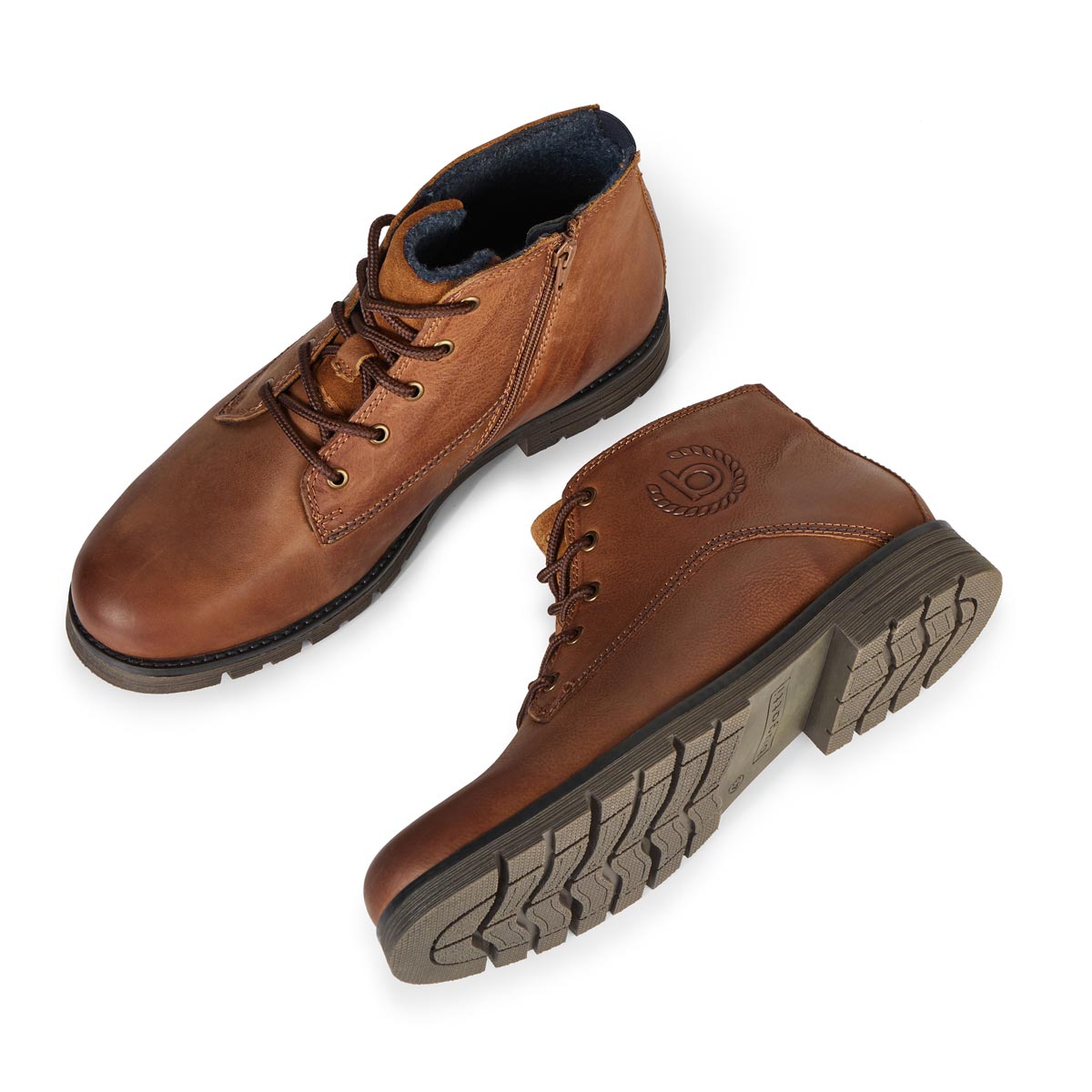 bugatti Lederboots mit Warmfutter und Reißverschluss cognac