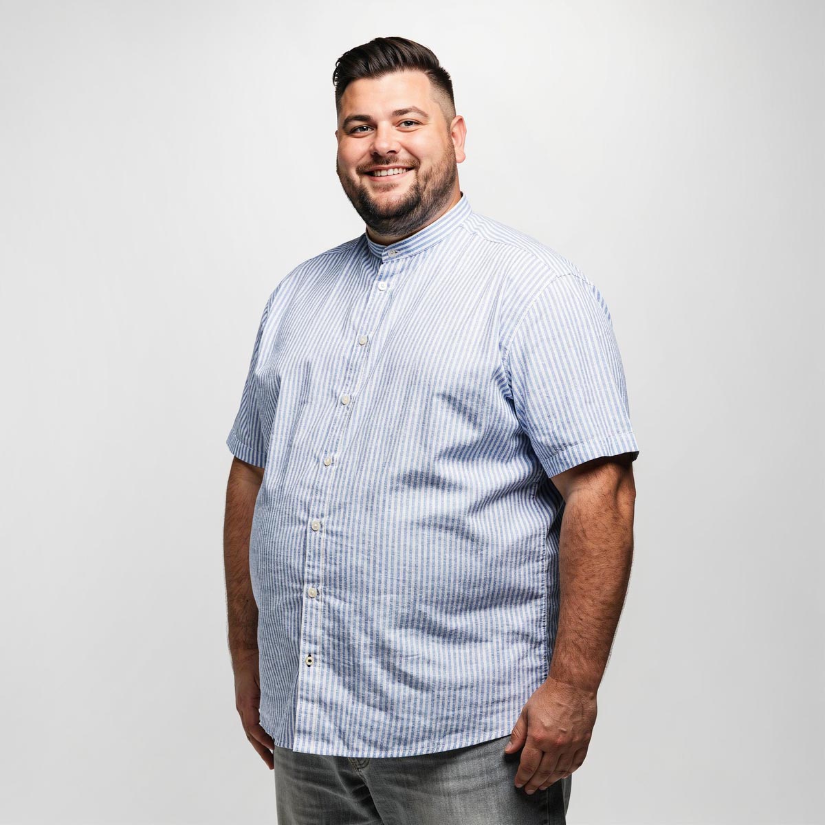 Pfundskerl Freizeithemd mit Leinen hellblau/weiß