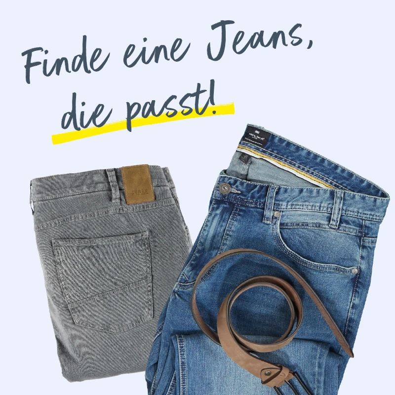 Zwei Paar Jeans in Grau und Blau mit Ledergürtel – Modevielfalt für Männer mit Format