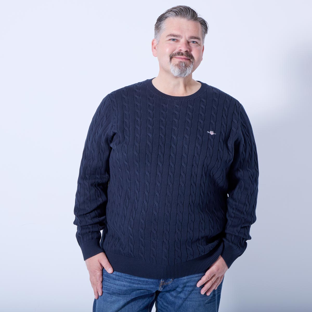 Gant Zopfstrickpullover aus Baumwolle dunkelblau