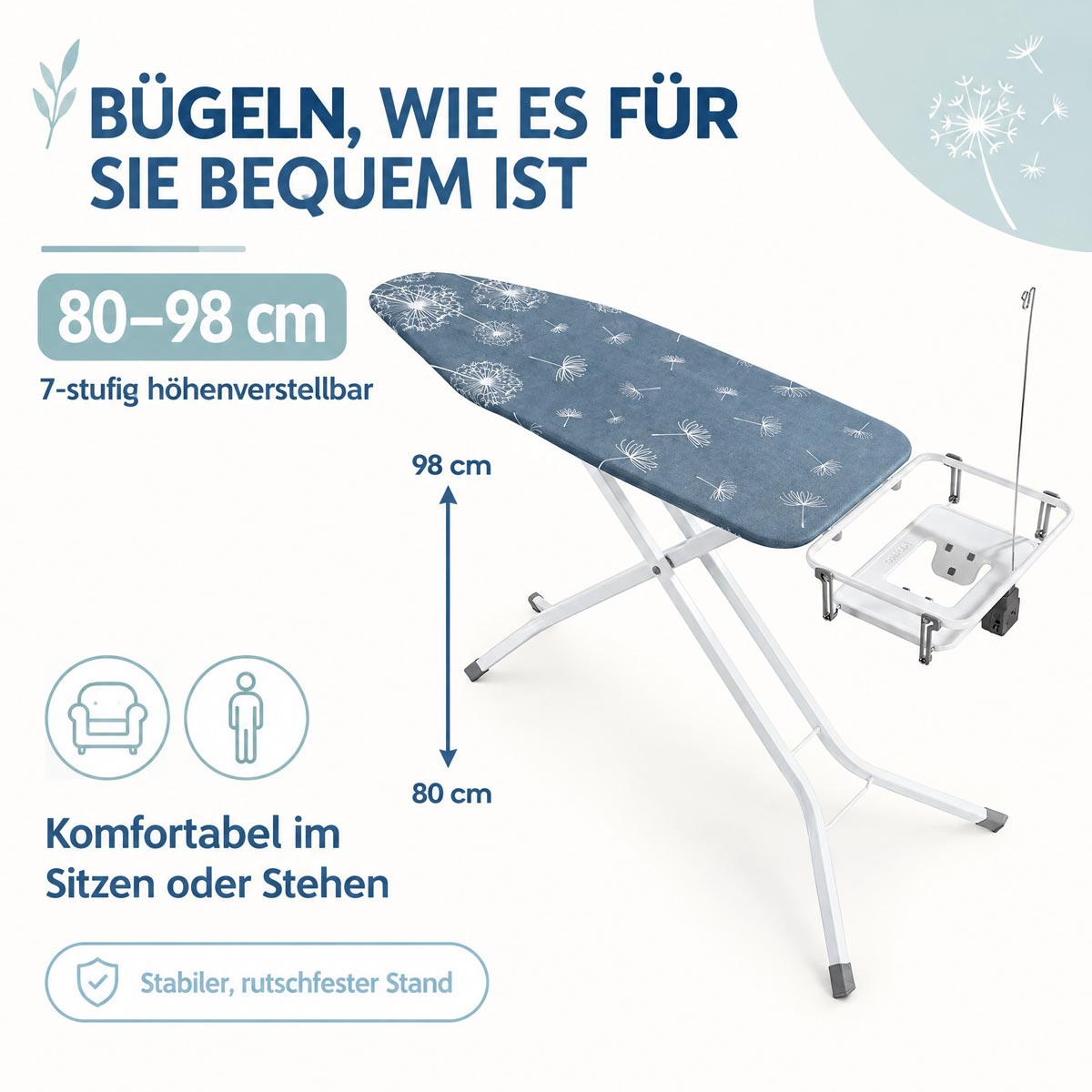 Wenko Extrabreites Bügelbrett für Dampfbügelstation grau
