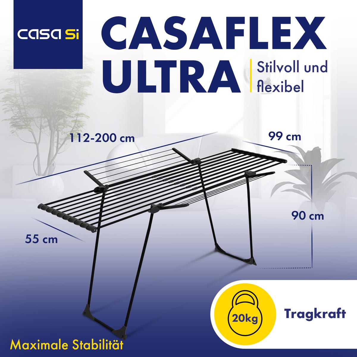 Casa Si Teleskop Wäscheständer, 28m, ausziehbar schwarz