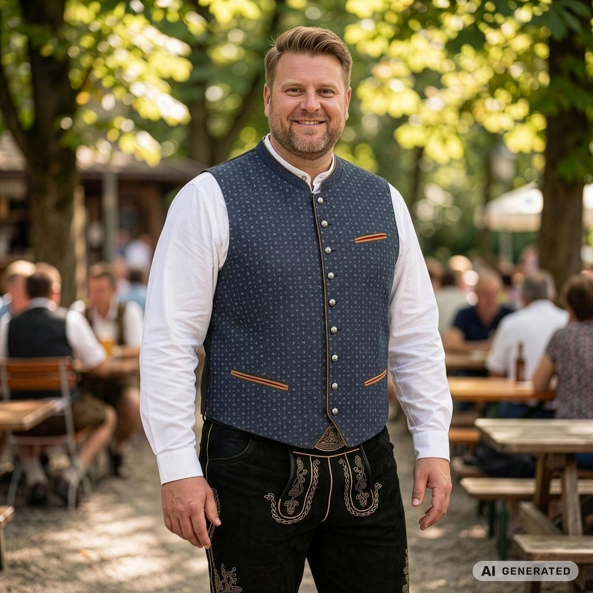 Maddox Trachtenweste aus Leinen dunkelblau