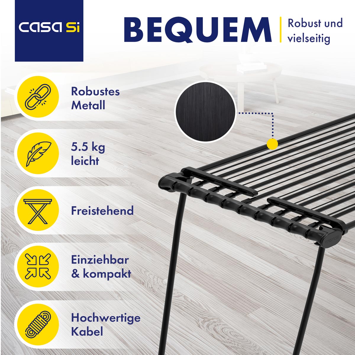 Casa Si Teleskop Wäscheständer, 28m, ausziehbar schwarz