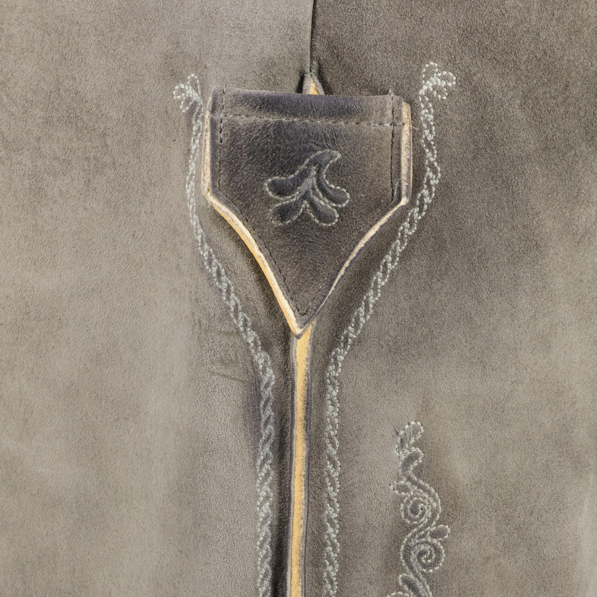 Pfundskerl Lederhose mit Stickereien und Gürtel grau