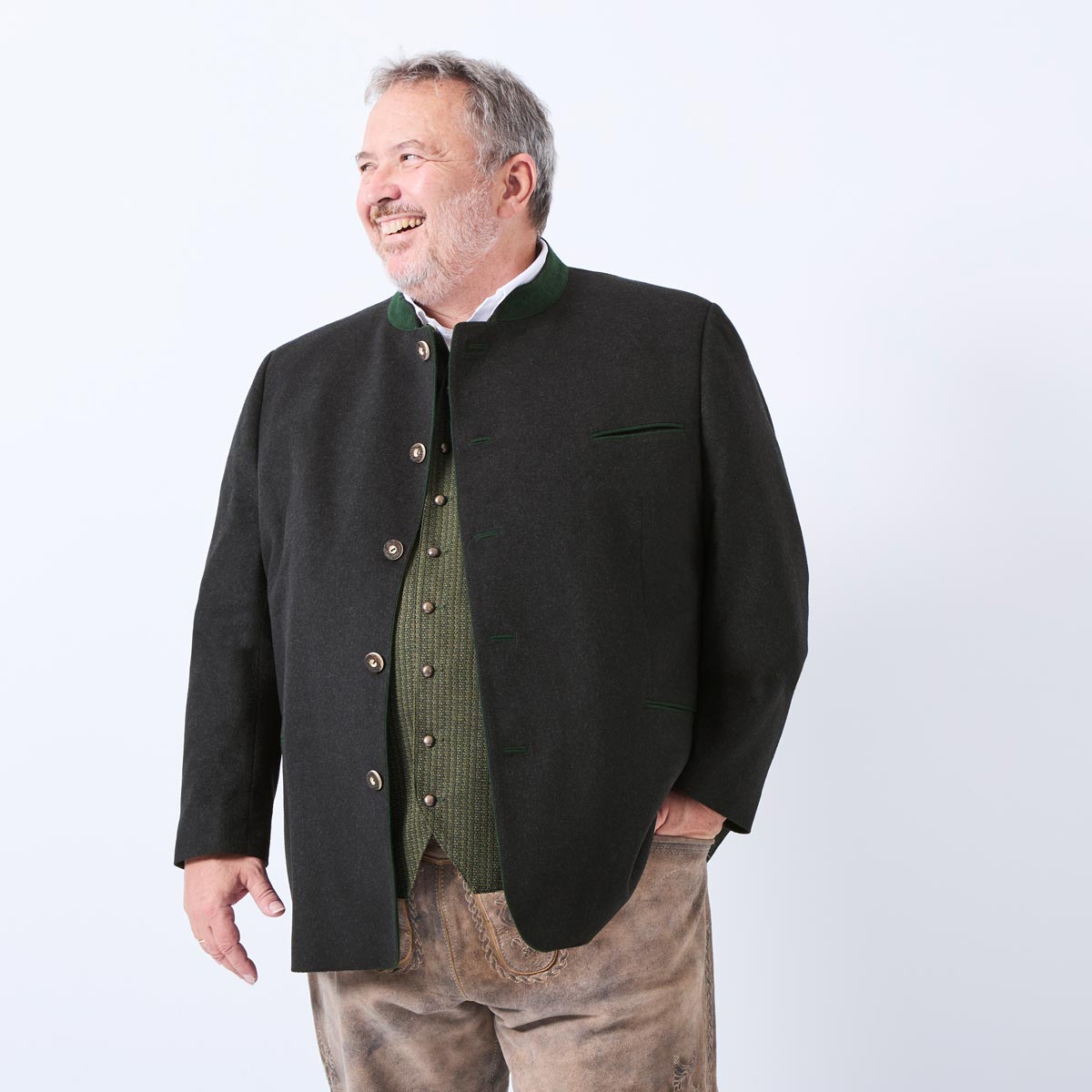 Weis Trachtensakko mit Kontrastabsätzen dunkelgrau