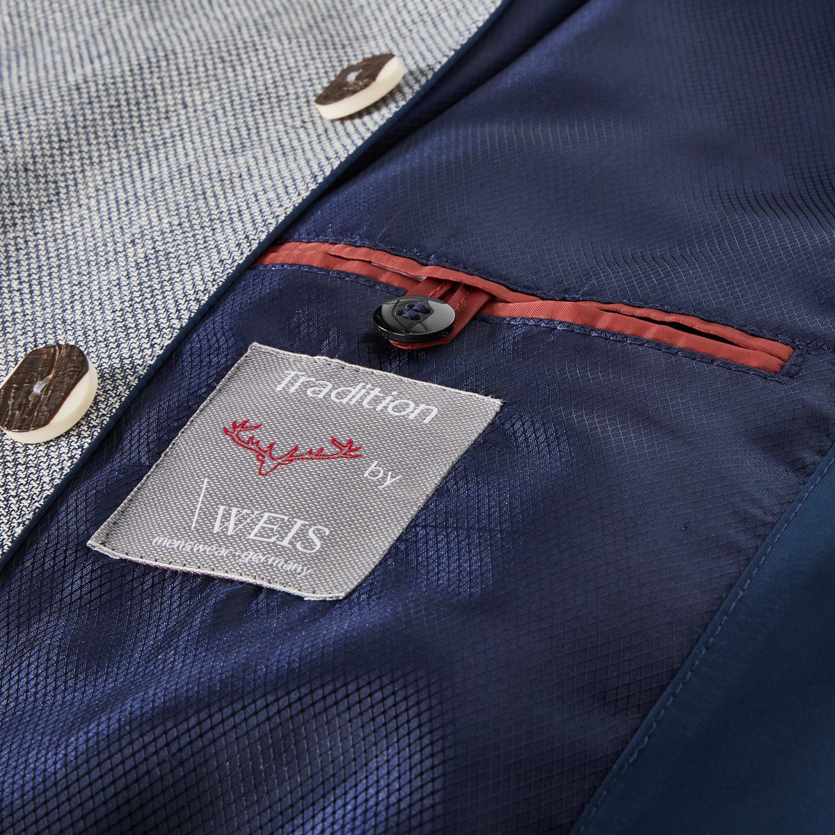 Weis Trachtensakko "Füssen" mit Leinen blau