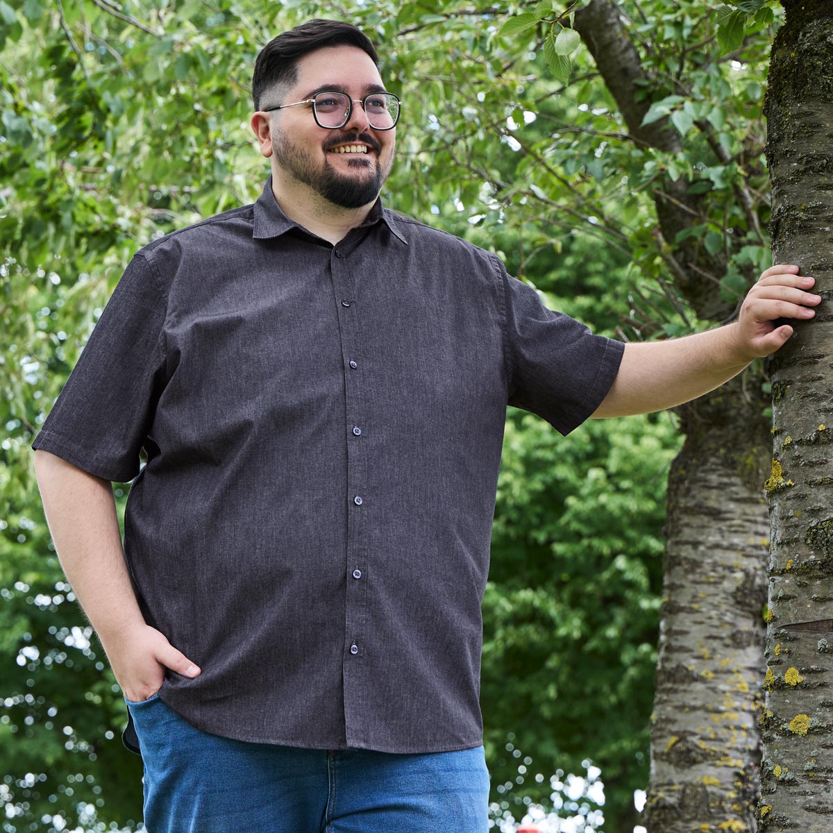 Pfundskerl Businesshemd aus Baumwolle, kurzarm dunkelgrau Pfundskerl Businesshemd aus Baumwolle, kurzarm dunkelgrau