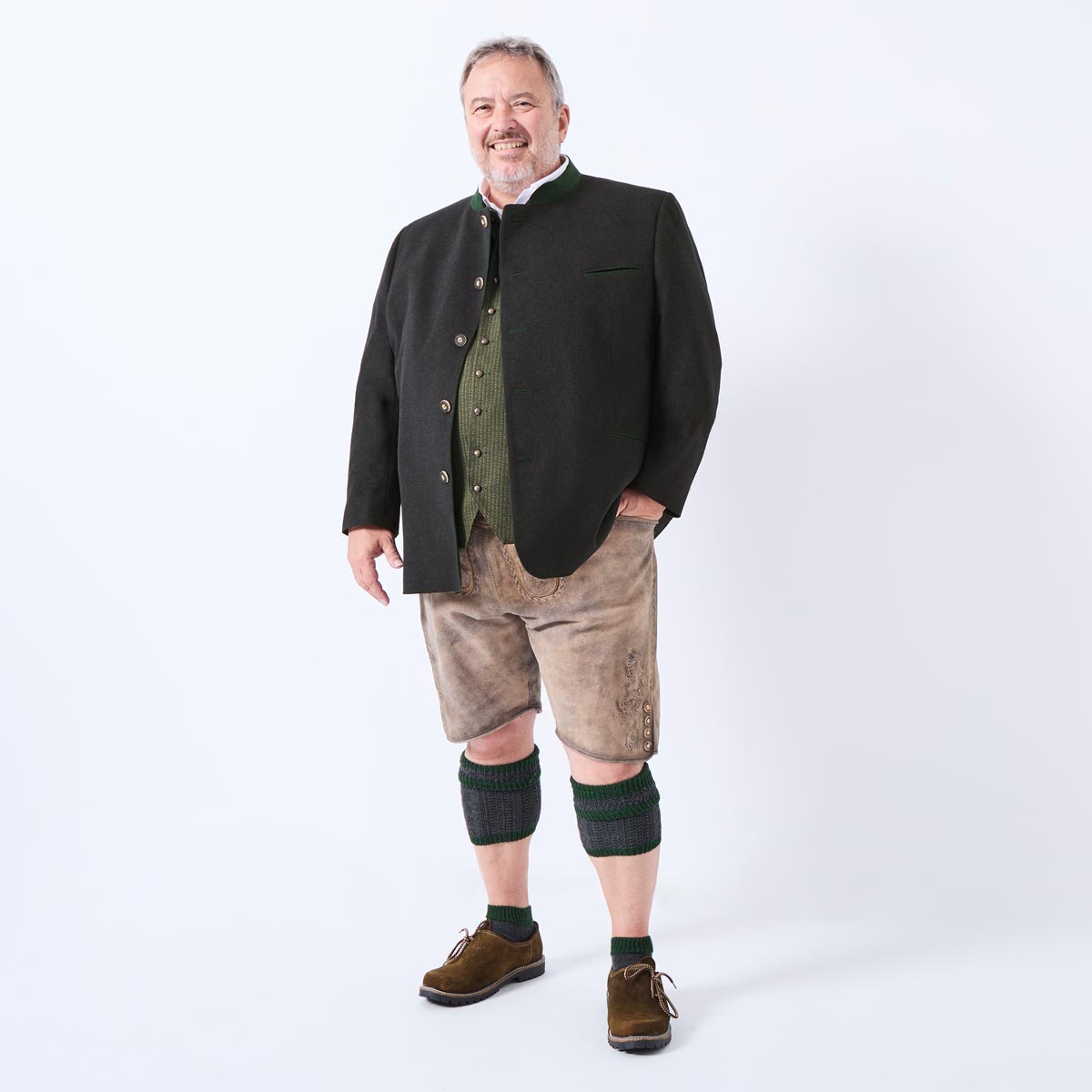 Weis Trachtensakko mit Kontrastabsätzen dunkelgrau