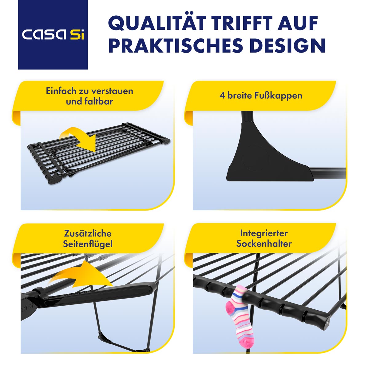 Casa Si Teleskop Wäscheständer, 28m, ausziehbar schwarz