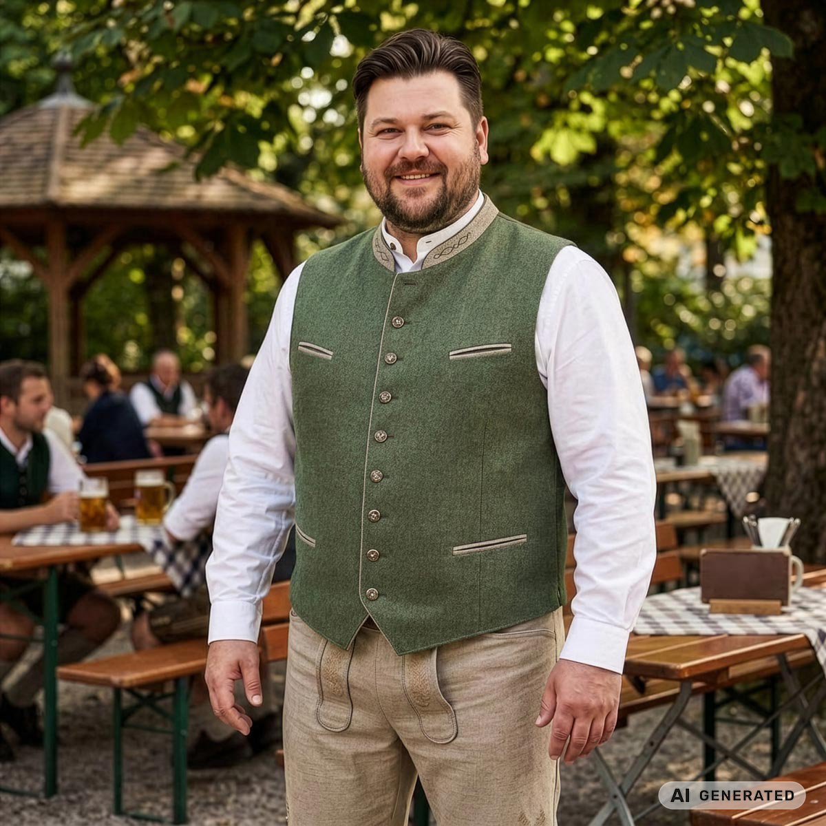 Weis Trachtenweste mit Leinen grün